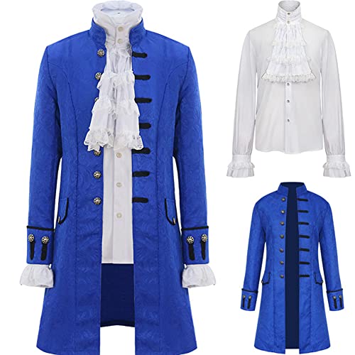 Jilijia Herren Steampunk Renaissance Uniform Set Trenchcoat Viktorianisch Edwardian Vintage Jacke Gehrock Pirat Vampir Cosplay Kostüm Outfits, blau, L von Jilijia