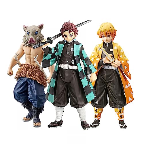 Jilijia Kamado Tanjiro/Agatsuma Zenitsu/Hashibira Inosuke Figur Anime Statue Puppe Figuren Sammlung Figurine Cake Topper Desk Ornament 3pcs von Jilijia