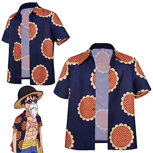 Jilijia Luffy Kurzärmeliges Hemd Kostüm Monkey D. Luffy Cosplay Konkostüm Halloween Karneval Party Dress Up Outfits FÜR MÄNNER von Jilijia