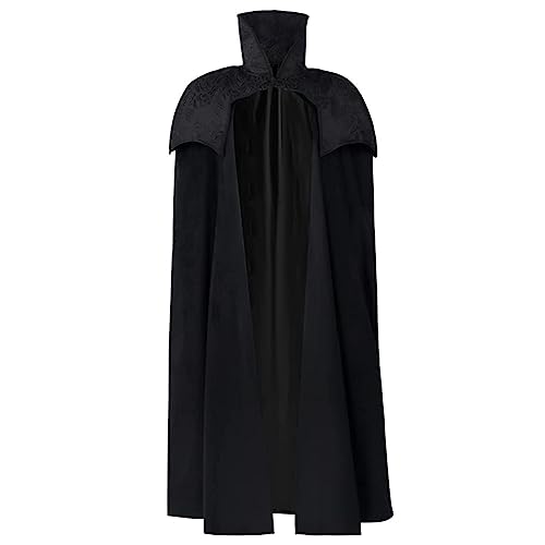 Jilijia Mittelalter Vampir Umhang Lang Schwarz Umhang Vampir Jacquard Stehkragen Cloak Halloween Party Outfit für Damen Herren von Jilijia