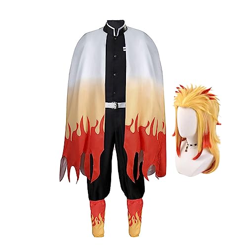 Jilijia Rengoku Kyoujurou Cosplay Kostüm Japanischer Anime Kimono mit Perücke Komplettset Halloween Karneval Vorstellungsspiel Fancy Dress für Erwachsene und Kinder von Jilijia