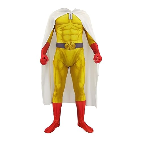 Jilijia Saitama Cosplay Kostüm One Punch Man Kostüm Komplett-Set, Erwachsene Kinder Jumpsuits Halloween Rollenspiel Anime Bodysuits Outfit mit Cape von Jilijia