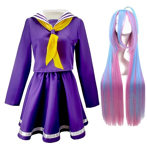 No Game No Life Cosplay Kostüm Shiro School JK Uniform Mädchen Matrosen Verkleidung Outfit mit Perücke für Halloween Party Anime Ausstellung von Jilijia