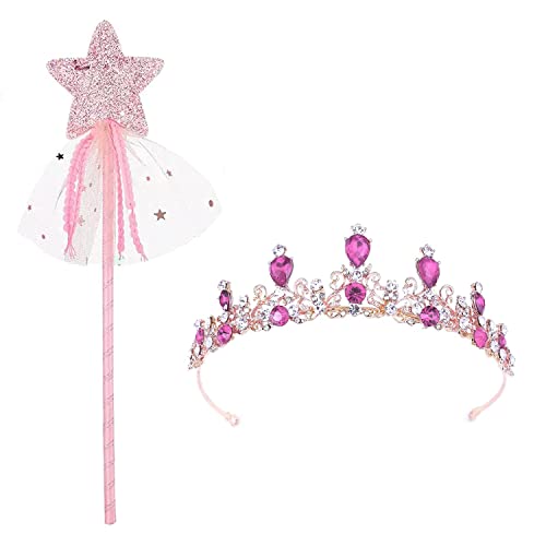 Dress Up Tiara Crown Set, Prinzessin Krone Mädchen, Krone Fasching Mädchen, Prinzessin Zauberstab, Krone Mädchen, Rosa Kristallkrone Mit Rosa Zauberstab, EIN Prinzessin-Set, Das Jedes Mädchen Mag von Jilskl