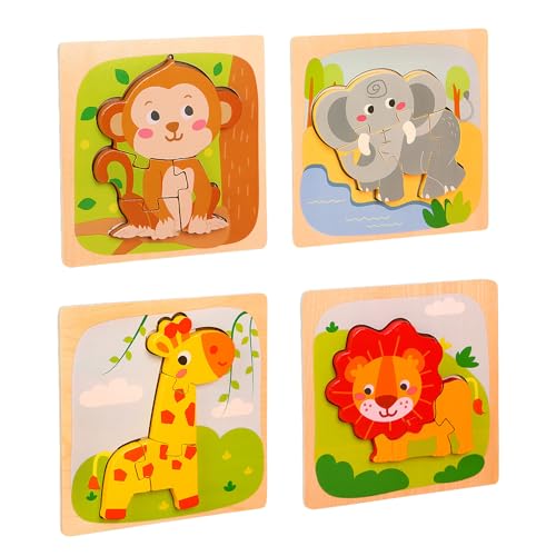 Pack of 4 Holzpuzzle Kinder, Holzspielzeug Baby, Wooden Puzzle Wooden Toys, Animal Wooden Puzzle Learning Toy, Puzzle Wooden Montessori Toy für Kinder Im Alter Von 1, 2, 3 Und 4 Jahren von Jilskl