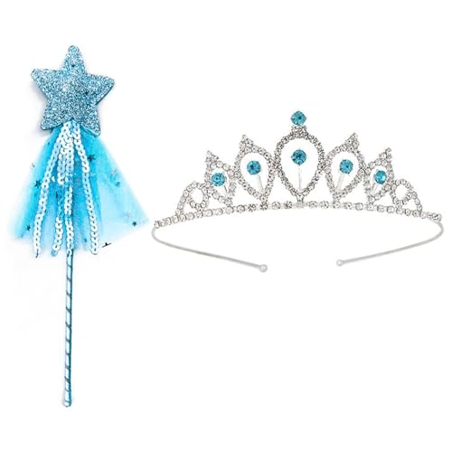 Jilskl Pack of 2 Dress Up Tiara Crown Set, Princess Tiara Crown, Prinzessin Zauberstab, Prinzessin Krone Mädchen, Diadem Kinder Mädchen, Ein Prinzessin-Set, Das Jedes Mädchen Mag von Jilskl