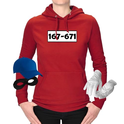 Jimmys Textilfactory Hoodie Panzerknacker Karneval Kostüm Set Deluxe XS-2XL Damen Verkleidung Fasching Rosenmontag Karnevalszug, Größe:XL, Set: komplett, Logo: Standard-Nr von Jimmys Textilfactory