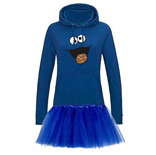 Jimmys Textilfactory Hoodie Krümelmonster mit Keks Kostüm Set + Tütü Tüllrock Karneval Damen XS - 2XL Fasching Verkleidung Gruppen Rosenmontag Sesamstraße, Größenauswahl:XL, Setauswahl:Standard Set von Jimmys Textilfactory