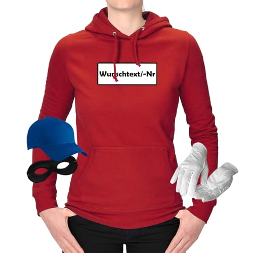 Jimmys Textilfactory Hoodie Panzerknacker Karneval Kostüm Set Wunschnummer XS-2XL Damen Verkleidung Fasching Outfit Rosenmontag Karnevalszug JGA, Größe:M, Set: komplett, Logo: Wunsch-Nr von Jimmys Textilfactory