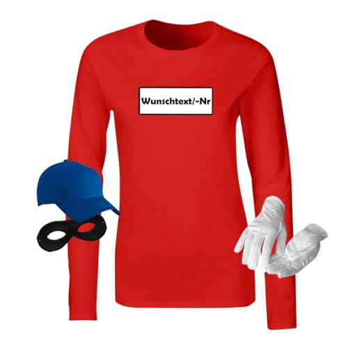 Jimmys Textilfactory Longsleeve Panzerknacker Karneval Kostüm Set Deluxe XS-2XL Damen Verkleidung Fasching Outfit Rosenmontag Karnevalszug Party JGA, Größe:M, Set: komplett, Logo: Wunsch-Nr von Jimmys Textilfactory