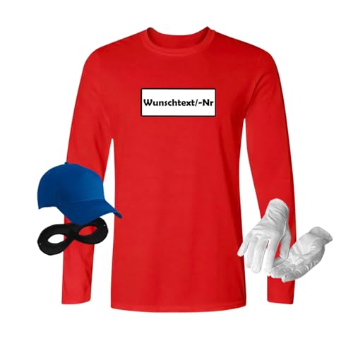 Jimmys Textilfactory Longsleeve Panzerknacker Karneval Kostüm Set Wunschnummer XS-5XL Herren Verkleidung Fasching Outfit Rosenmontag Karnevalszug, Größe:3XL, Set: komplett, Logo: Wunsch-Nr von Jimmys Textilfactory