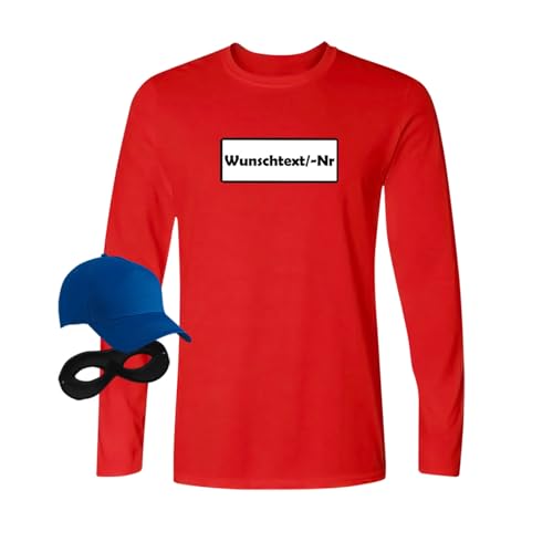 Jimmys Textilfactory Longsleeve Panzerknacker Karneval Kostüm Set Wunschnummer XS-5XL Herren Verkleidung Fasching Outfit Rosenmontag Karnevalszug JGA, Größe:3XL, Set: klassik, Logo: Wunsch-Nr von Jimmys Textilfactory