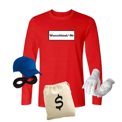 Jimmys Textilfactory Longsleeve Panzerknacker Karneval Kostüm Set Wunschnummer XS-5XL Herren Verkleidung Fasching Outfit Rosenmontag Karnevalszug JGA, Größe:M, Set: deluxe+, Logo: Wunsch-Nr von Jimmys Textilfactory