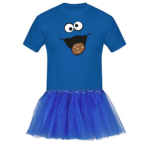 Jimmys Textilfactory T-Shirt Krümelmonster mit Keks Kostüm Set + Tütü Tüllrock Karneval Herren XS-5XL Fasching Verkleidung Gruppen Rosenmontag Sesamstraße, Größenauswahl:2XL, Setauswahl:Standard Set von Jimmys Textilfactory