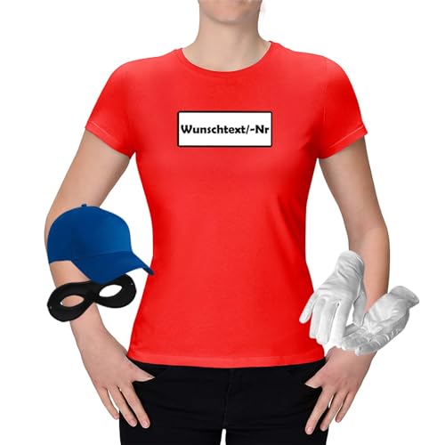 Jimmys Textilfactory T-Shirt Panzerknacker Karneval Kostüm Set Wunschnummer XS-3XL Damen Verkleidung Fasching Rosenmontag Karnevalszug, Größe:S, Set: komplett, Logo: Wunsch-Nr von Jimmys Textilfactory