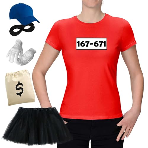 Jimmys Textilfactory T-Shirt & Tütü Panzerknacker Karneval Kostüm Set & Tüllrock XS-3XL Damen Verkleidung Fasching Outfit Rosenmontag, Größe:3XL, Set: Deluxe+ +Tütü SCHWARZ, Logo: Standard-Nr von Jimmys Textilfactory