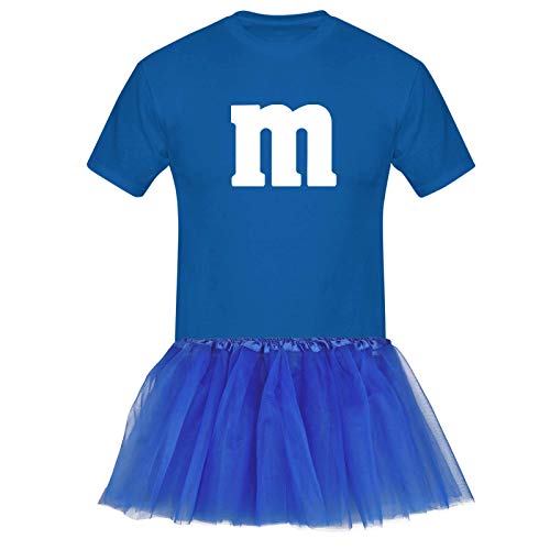 T-Shirt M&M + Tüllrock Karneval Gruppenkostüm Schokolinse 8 Farben Herren XS-5XL Fasching Verkleidung M's Fans Tanzgruppe , Größenauswahl:4XL, Farbauswahl:royalblau - Logo weiss (+Tütü royalblau) von Jimmys Textilfactory