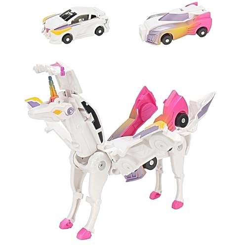 JinXsen Unicorn Car Transformer Toy, 2 Pcs Transforming Car-Robot for Kids, Automatic Deformation of Magnetic Connections. Suitable for Boys and Girls Birthday, Bright pink von JinXsen