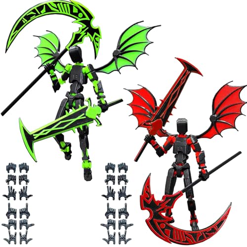 T13 Robot Action Figure Set, 3D Printed Multi-Jointed Movable Action Figure, for Kids 6+, Action Figures Desktop Decor, Assembly Completed, Green+Red von JinXsen