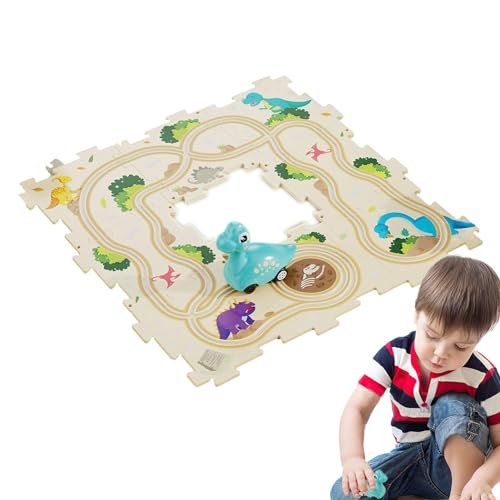 Bodenpuzzle mit Autospuren, Puzzle-Autospielzeugset,Schienenauto-Spielset - Dinosaurier-Puzzle-Spuren, pädagogisches Puzzle-Set für 3–6 Jahre zum Kindergeburtstag von Jingmiger