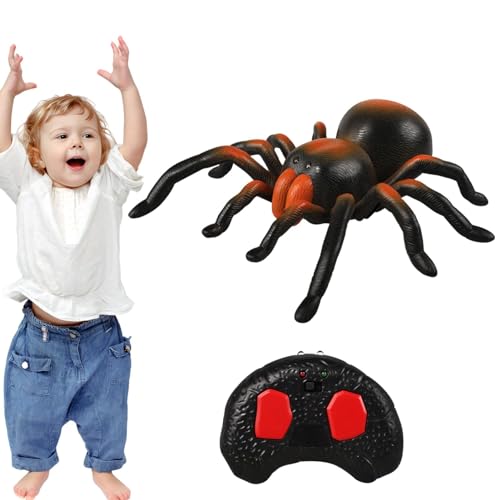 Fernbedienungsspinne für Kinder, realistische Spinne,Tierspielzeug Hohe Simulationsspinne - Halloween-Spinnenspielzeug mit leuchtenden Augen, gruseliges Streichspielzeug für Spukhaus-Halloween von Jingmiger