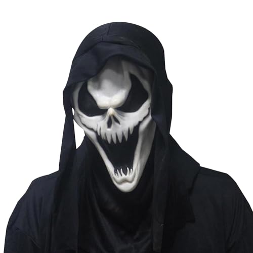 Frauen Kostüm Gesichtsbedeckung,Halloween Scream Gesichtsbedeckung - Scream Kostüm Herrenkostüm Gesichtsschutz,Geisterkostüm, atmungsaktiver, gruseliger Halloween-Gesichtsschutz, Scream-Merch für Männ von Jingmiger