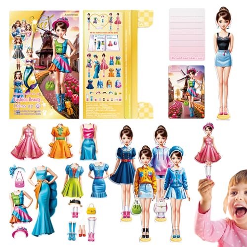 Jingmiger Anziehspielzeug, magnetische Papierpuppen | Prinzessin Puppenset | Reiseaktivitäten für Kleinkinder, kreatives Anzieh-Stickerbuch für Geburtstagsfeiertage von Jingmiger