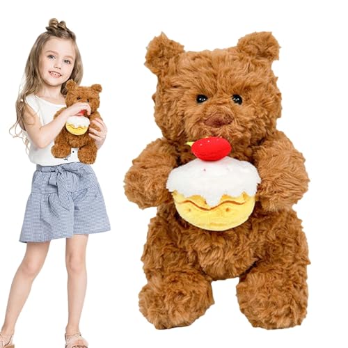 Jingmiger Bär Stoffpuppe,Bär Plüschpuppe,Niedliches Plüschtier mit Kuchen-Stofftier | Plüschpuppe, braune Tier-Wohndekoration für die Babyparty von Jingmiger