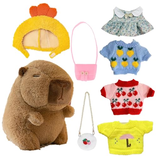 Jingmiger Capybara Plüschtier, Süßes Kuscheltier-Capybara-Kissen Mit 4 Kleidungsstücken Und Accessoires, Bezauberndes Capybara-Plüschtier zum Anziehen, für Kinder Bett, Sofa und Couch von Jingmiger