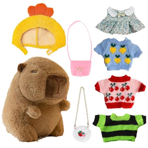 Jingmiger Capybara Plüschtier, Süßes Kuscheltier-Capybara-Kissen Mit 4 Kleidungsstücken Und Accessoires, Bezauberndes Capybara-Plüschtier zum Anziehen, für Kinder Bett, Sofa und Couch von Jingmiger