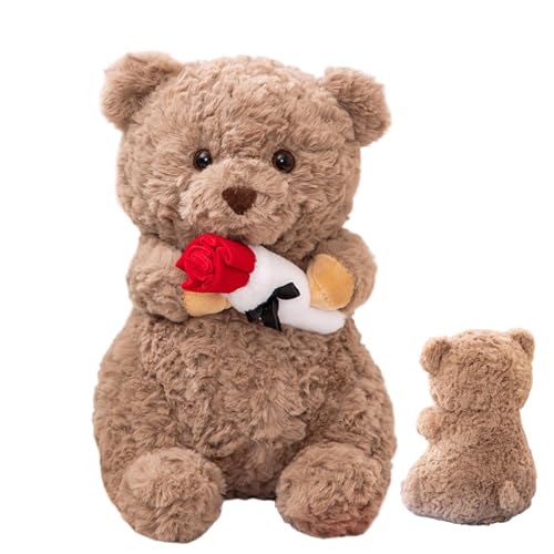 Jingmiger Plüsch-Bär Mit Rose, Valentinstag Bär Rose Stofftier Spielzeug Dekozimmer Kissen, Süße Weiche Plüschbär Puppe, Kuscheltier Schmusetier Geschenke Für Geburtstag, Valentinstag, Kinder Mädchen von Jingmiger