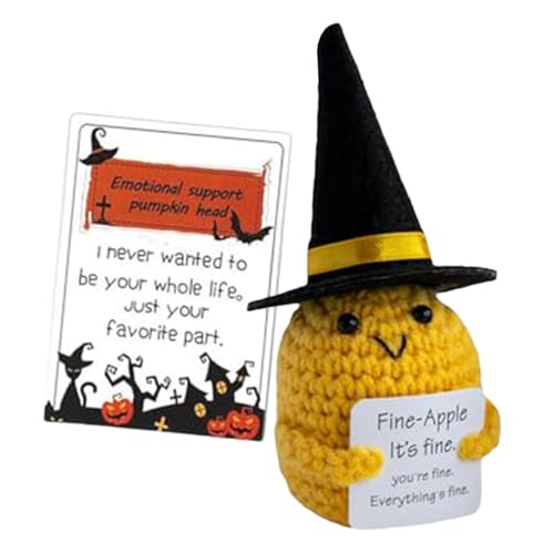 Jingmiger Positive Häkelpuppen, Süßes Gestricktes Spielzeug mit Positiver Karte, Halloween Kreative Inspirierende Häkelpuppe Geschenk, Niedliches kleines Ermutigungs-Puppenspielzeug als Dekoration von Jingmiger