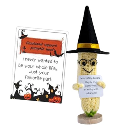 Jingmiger Positive Häkelpuppen, Süßes Gestricktes Spielzeug mit Positiver Karte, Halloween Kreative Inspirierende Häkelpuppe Geschenk, Niedliches kleines Ermutigungs-Puppenspielzeug als Dekoration von Jingmiger