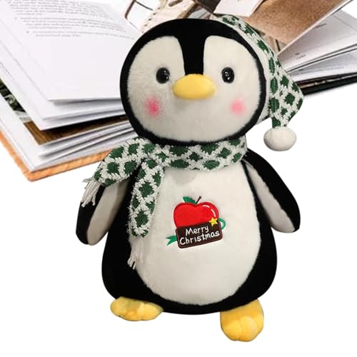 Pinguin-Stofftier,Stoffpinguin-Plüschtier, Niedlicher Urlaubsschal Pinguin, Bequemes Pinguin-Kuscheltier-Plüschtier mit Hut, süßes Kuschelpinguin-Puppenspielzeug für Kinder von Jingmiger