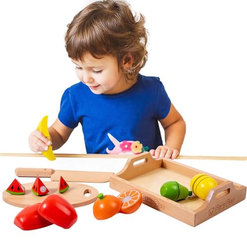 Schneidespielzeug für Kinder,Schneidspielzeug für Kinder | Pretend Play Food Fruits Set,Obstspielzeug mit Spielzeugschneider und Schneidebrett, schneidbares Obst-Küchenspielzeug für das Lernen im Vors von Jingmiger