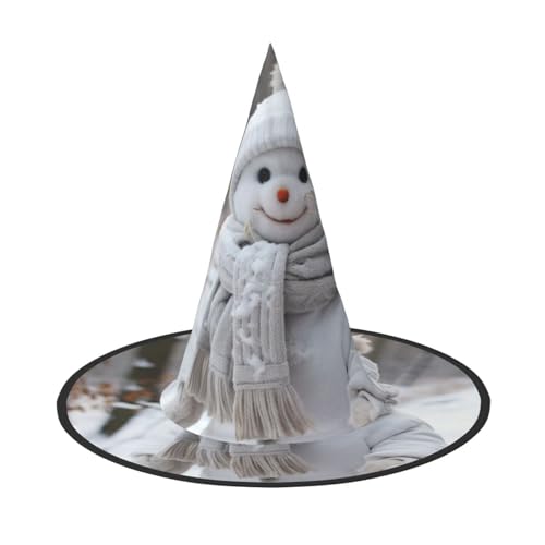 Jingong Niedlicher Schneemann-Druck, Halloween-Hexenhut, faltbarer Spitzhut, Partyzubehör, Halloween-Kostüm-Zubehör von Jingong