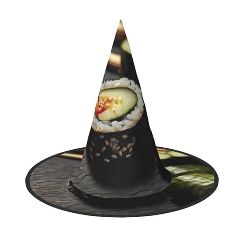 Jingong Sushi Dill Pickles Print Halloween Hexenhut Faltbarer Spitzhut Partyzubehör Halloween Kostüm Zubehör von Jingong