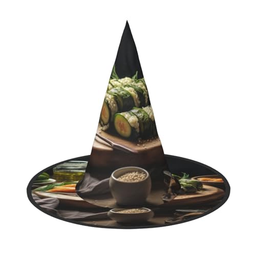 Jingong Sushi Dill Pickles Print Halloween Hexenhut Faltbarer Spitzhut Partyzubehör Halloween Kostüm Zubehör von Jingong