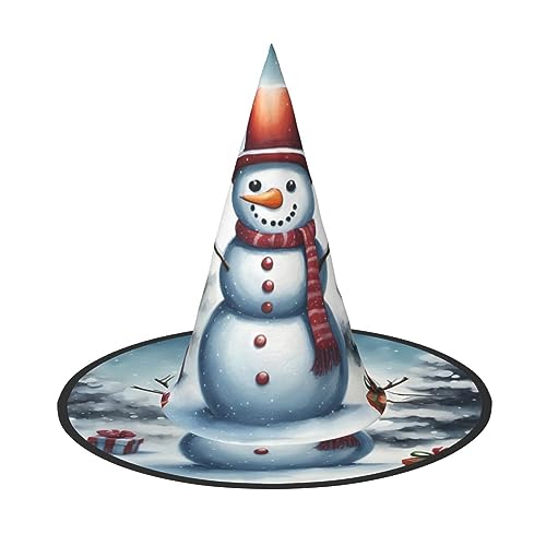 Jingong Weihnachtlicher Schneemann-Druck, Halloween-Hexenhut, faltbarer Spitzhut, Partyzubehör, Halloween-Kostüm-Zubehör von Jingong