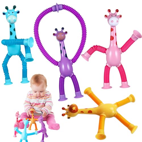 4 Stück Telescopic Suction Cup Giraffe Toy, Giraffen Teleskopspielzeug, Teleskop giraffenspielzeug, Giraffen Spielzeug, Sensorik Giraffenspielzeug, pädagogisches Spielzeug zum Stressabbau für Kinder von JinkySier