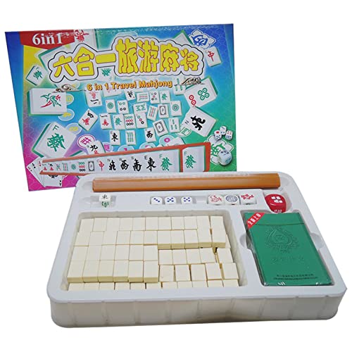 Jinmen Reise-Mahjong-Set | Tragbares 144 traditionelles Mahjong-Set - Mahjong-Spielset mit Poker, Reisespielset-Zubehör für Familie, Freunde, Kollegen von Jinmen