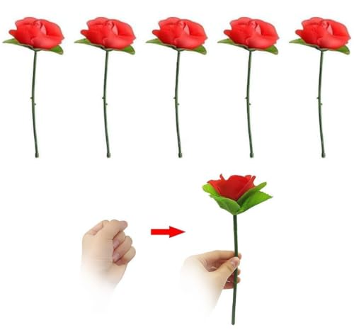 Jinshining Rote faltbare Rosen-Trick-Werkzeuge, Rosen, erscheint aus dünner Luft, Zaubertricks, Blumen, erscheint Nahaufnahme, Bühnenstraßenzauber, Neuheit Zaubersets und Zubehör, 5 Stück Jinshining Rote faltbare Rosen-Trick-Werkzeuge, Rosen, erscheint aus dünner Luft, Zaubertricks, Blumen, erscheint Nahaufnahme, Bühnenstraßenzauber, Neuheit Zaubersets und Zubehör, 5 Stück von Jinshining