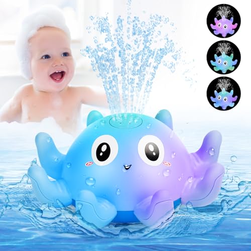 Jiosdo Baby Badespielzeug, Oktopus Badewannenspielzeug Spray Wasserspielzeug mit Licht, Badespielzeug Baby ab 1 2 3 Jahr, Badewann Spielzeug Baby Geschenk für Jungen und Mädchen (Blau) von Jiosdo