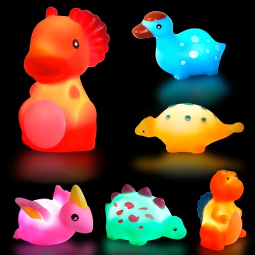 Jiosdo Badewannenspielzeug, 6 Stück Dinosaurier Badespielzeug mit Licht, LED Badewannen Spielzeug Kinder, Badespielzeug Baby ab 1 2 3 Jahr, Leuchtet Wasserspielzeug Sensorik Spielzeug Bath Toys von Jiosdo