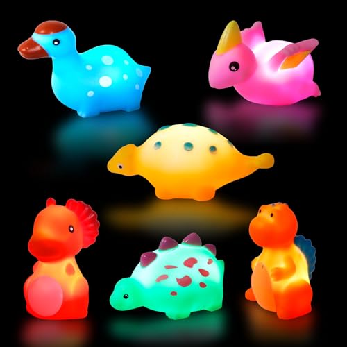 Jiosdo Badewannenspielzeug, 6 Stück Dinosaurier Badespielzeug mit Licht, LED Badewannen Spielzeug Kinder, Badespielzeug Baby ab 1 2 3 Jahr, Leuchtet Wasserspielzeug Sensorik Spielzeug Bath Toys von Jiosdo