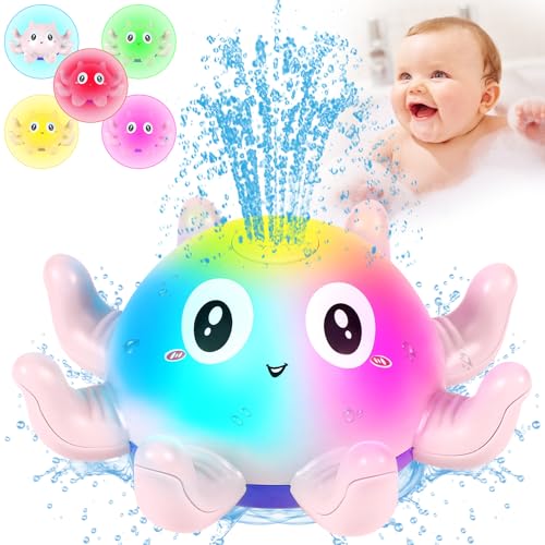 Jiosdo Baby Badespielzeug, Oktopus Badewannenspielzeug Spray Wasserspielzeug mit Licht, Badespielzeug Baby ab 1 2 3 Jahr, Badewann Spielzeug Baby Geschenk für Jungen und Mädchen (Rosa) von Jiosdo