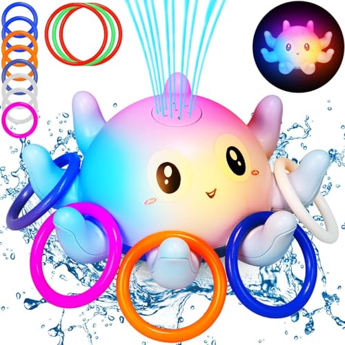 Jiosdo Badewannenspielzeug, Oktopus Spray Wasserspielzeug Baby Badespielzeug mit Licht, Badespielzeug Baby ab 1 Jahr, Baby Badewann Spielzeug Baby Geschenk Badewannenspielzeug ab 1 2 3 4 Jahre (Blau) von Jiosdo