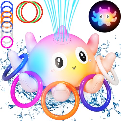 Jiosdo Badewannenspielzeug, Oktopus Spray Wasserspielzeug Baby Badespielzeug mit Licht, Badespielzeug Baby ab 1 Jahr, Baby Badewann Spielzeug Baby Geschenk Badewannenspielzeug ab 1 2 3 4 Jahre (Rosa) von Jiosdo