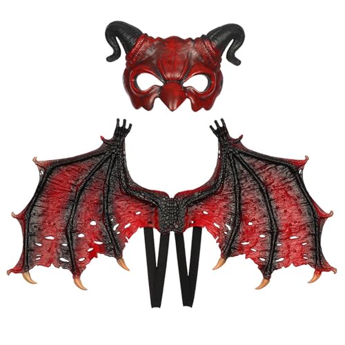 Jiqoe Erwachsene Drachenflügel Kostüm Set Halloween Drachen Cosplay Kostüm Männer Frauen Halloween Cosplay Party von Jiqoe