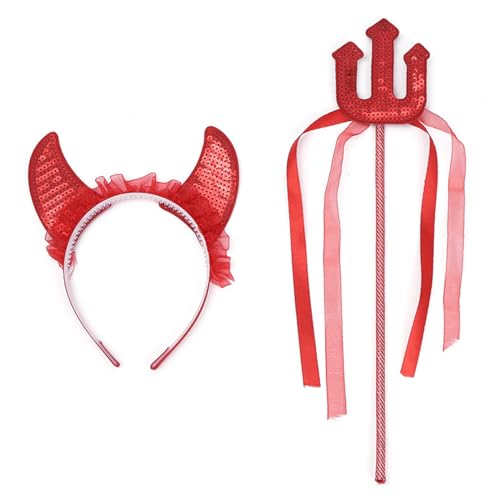 Jiqoe Feenstab Horn Stirnband Set Mädchen Prinzessin Feenkostüm Feenkostüm Kopfbedeckung Halloween Kostüm von Jiqoe